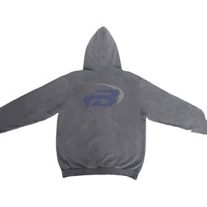 Sudadera con capucha corta con cremallera para mujer, gris, estilo vintage lavado, streetwear, 100% algodón, oversize, cortavientos, Y2K - Product Image 2