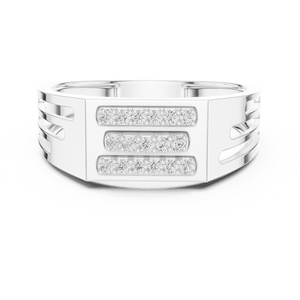 Anillo Imperial de Diamantes Cultivados en Laboratorio, Corte Redondo, Triple Barra, Oro Blanco de 18 Quilates, Chapado en Rodio, para Boda/Compromiso/Regalo/Uso Diario en la Oficina, para Hombre - Product Image 1