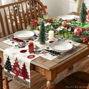 Merry Christmas Red Pine Trees Balls Placemats Set 4 12x18 Inch Winter Xmas <b>Table</b> <b>Mats</b> Kitchen Dining Party Decoration - Product Image 2