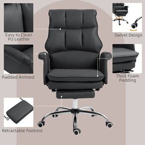 Sedia da Ufficio Girevole Ergonomica con Poggiapiedi, Altezza Regolabile, Reclinabile, Base in Nylon Nero per il Massimo Comfort - Product Image 5