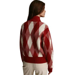 Chaqueta de punto jacquard para mujer, con cremallera frontal, patrón geométrico, manga larga, cómoda, informal, para otoño e invierno, uso diario - Product Image 4