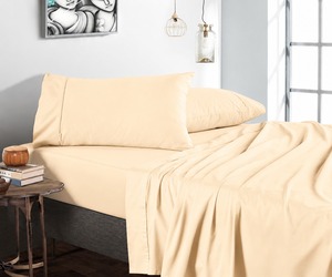 Premium 300 TC <b>Queen</b> <b>Size</b> Bed Sheet Set – Smooth Soft Blanched Almond, Durable Comfortable Easy-Care <b>Bedding</b>, Elegant 4 - Product Image 1