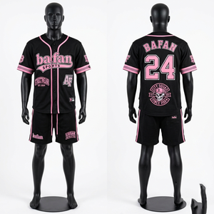 Ensemble maillot et short de baseball en polyester mesh 220 GSM noir et bleu roi, personnalisable avec broderie en twill, pour homme - Product Image 2