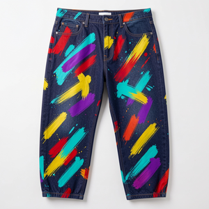 Jean baggy taille mi-haute imprimé street art pour femme, délavé foncé, coupe ample, en denim écologique, style streetwear Y2K - Product Image 4