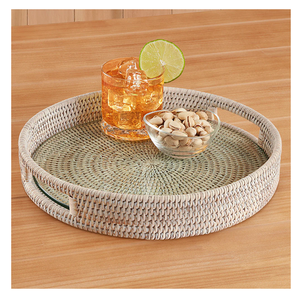 Plateau de service rectangulaire en rotin de qualité supérieure, tressé à la main, avec poignées en bois, écologique, pour cuisine, thé, café, plateaux décoratifs - Product Image 3