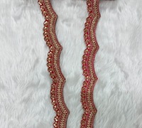 Élégante bordure fantaisie en dentelle avec perles et sequins, ruban ethnique indien de deux pouces, brodé, pour la couture et la décoration de vêtements