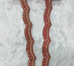 Cinta Decorativa Elegante de Organza con Borde de Encaje, Perlas y Lentejuelas, Estilo Indio, para Novias, Cinco Pulgadas, Bordada, para Coser Prendas - Product Image 1