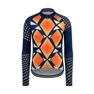 Maillot de Ciclismo con Patrón de Diamantes Naranja Marino, Manga Larga, Poliéster Transpirable, Malla, Camiseta de Ciclismo de Carreras, Cremallera Completa - Product Image 1