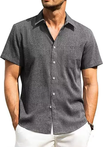 Camisa de Lino para Hombre, Verano 2026, Color Sólido, Cuello en V, Manga Corta, Estilo Casual, Holgada, Antiarrugas, Transpirable - Product Image 5
