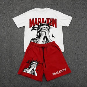 Your own BRAND Logo <b>Men's</b> T-Shirt & Shorts Set Street Style Cotton Printed Character Design <b>Summer</b> Casual Outfit Green Yellow - Product Image 6
