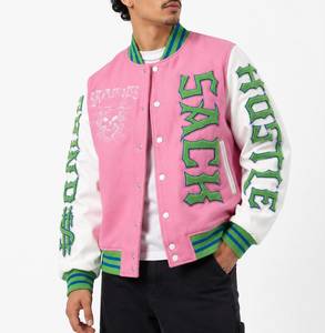 Men's Winter Bomber Jacket High Street Front Letter Embroidery Cotton Fleece Slim Regular Fit Custom Logo Embossed Finished - Product Image 1