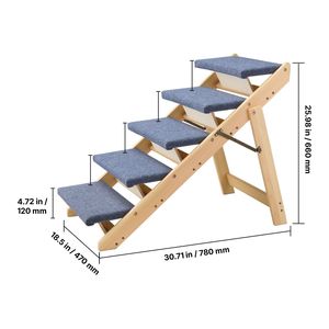 Scala a 5 gradini in legno per animali domestici, per letti, divani e auto, capacità di carico 150 libbre, design pieghevole piatto, stabile e robusto, arredo per gatti - Product Image 6