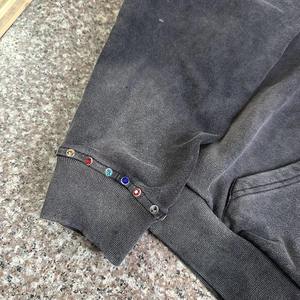 Sweat-shirt à capuche zippé pour homme, coupe ample, 100% coton, 400 g/m², effet délavé soleil, vintage, haute qualité, orné de strass - Product Image 4