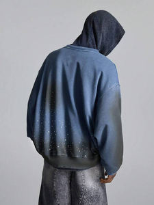 Sudadera con capucha de algodón polar con efecto degradado y pedrería, estilo oversize, para hombre, con efecto desgastado, para streetwear, suministro OEM - Product Image 2