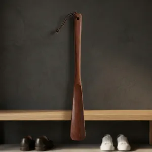Chausse-pied en bois fait main, manche long de 15,7 pouces, en bois massif, rustique, aide au portage des chaussures pour l'entrée, en bois naturel - Product Image 3