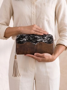 Vintage Cowhide Pattern Leather Zipper <b>Wallet</b> Long Bifold Clutch Tassel Card <b>Holder</b> for Women - Product Image 4