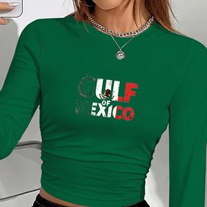 T-shirt à manches longues pour femme, style Y2K, avec imprimé drapeau mexicain, col rond, tricoté en spandex et polyester, toutes saisons - Product Image 5