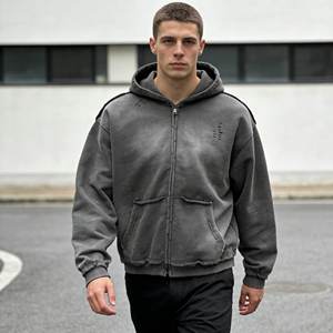Custom Men's Full-<b>Zip</b> Hoodie 100% Cotton Terry Fabric Regular Fit Waterproof Windproof Breathable Eco-Friendly Wholesale - Product Image 6