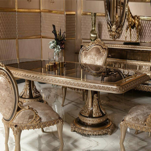 Luxury Rococo Dark Mahogany Wood Carved Antique Dining <b>Table</b> Set High-End Eco-Friendly Furniture for European Style Villa - Product Image 2