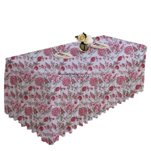 Royal Look Block Printed Cotton <b>Rectangle</b> Custom Party Wedding Pleated <b>Tablecloth</b> For Events Manufacturer Wholesale From Jaipur - Product Image 5