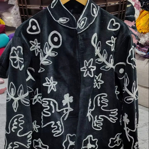 Boho Style Hand Embroidered Velvet Short Jacket with Crewel Work - Product Image 1