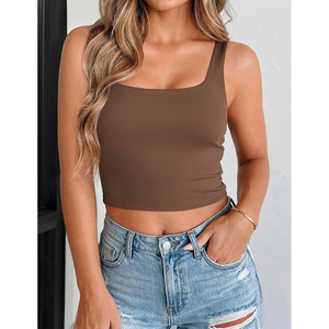 2026 New Article <b>Women</b> Square Neck <b>Tank</b> <b>Top</b> Solid Brown Cropped Sleeveless Camisole <b>Knit</b> Crop <b>Tops</b> ODM OEM - Product Image 5