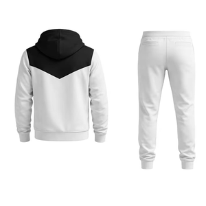Conjunto de chándal de maternidad con capucha y estampado de bloques de color, blanco y negro, sudadera de manga larga y pantalones de chándal, ropa casual de invierno - Product Image 1