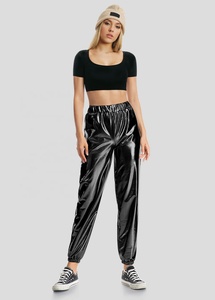 Pantalones Jogger de Cintura Alta para Mujer, Diseño de Lona con Puntos Metálicos Brillantes, Estilo Húmedo, para Club, Hip Hop, Actuaciones, Holográficos - Product Image 3