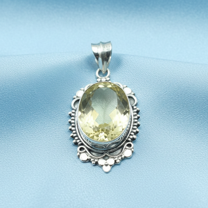 Pendentif artisanal en argent sterling 925 avec pierre précieuse citrine naturelle, forme ovale vintage, bijou statement, cadeau pour femme - Product Image 6