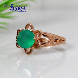 Vintage <b>Green</b> Onyx Flower <b>Ring</b> Rose Gold Plated 925 Sterling Silver Zirconia Women Engagement Wedding Fine Jewelry Gemstone <b>Ring</b> - Product Image 2
