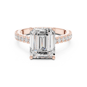 Anillo de compromiso de oro rosa con diamante de laboratorio de corte esmeralda, banda pavé y halo oculto, joyería fina para mujer - Product Image 1