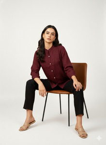 Chemise en lin doux pour femme, vêtement de luxe pour usage quotidien, idéale pour les tenues professionnelles, prix de gros par fournisseur. - Product Image 3