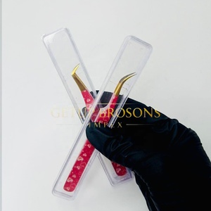 Pince à épiler GETUP BROSONS IMPEX en acier inoxydable à pointe lisse courbée/90 degrés pour extensions de cils, avec poignée diamantée et pointe argentée en forme de cœur - Product Image 1