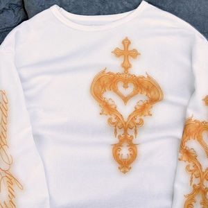 Men New Arrival Oversized Fit Unisex Long Sleeve <b>Tshirts</b> Custom Screen Printed Men Heavyweight Waffle Knitted Graphic t Shirt - Product Image 2