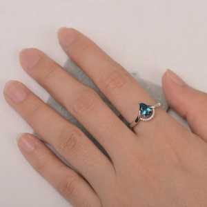 Moissanite Blue Topaz 2CT Pear Cut Diamond Signet <b>Ring</b> For Women's original 925 Silver Fine Bridal Proposal Gift For Lovers - Product Image 3