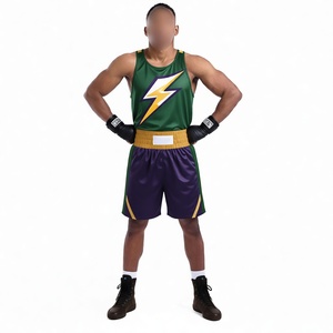 Green Purple Boxing Set With Lightning Logo Polyester All Seasons Training Wear Durable Shorts And <b>Top</b> With Gloves - Product Image 1
