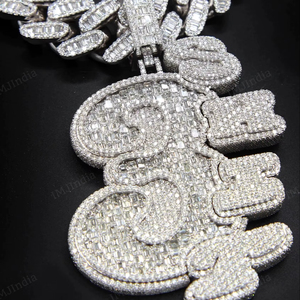 Colgante de letra de moissanita VVS1 tipo baguette de 12.50 CTW, colgantes estilo hip hop con incrustaciones de moissanita, colgante de moissanita personalizado, pasa la prueba del probador - Product Image 1