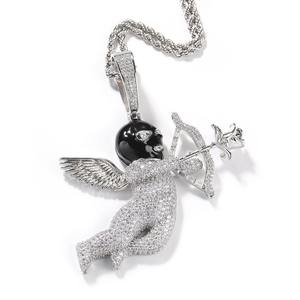 Pendentif Ange Cupidon de Luxe Iced Out avec Chaîne Tennis en Argent Sterling 925 Plaqué Or Micro Pavé, Breloque Hip Hop Bling pour Hommes, Vente en Gros - Product Image 4