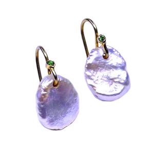 Attrayant plaqué or en argent sterling 925 perle baroque pierres précieuses Tsavorite dames porter ensemble de boucles d'oreilles - Product Image 1