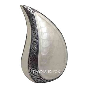 URNE TEARDROP GRAVÉE EN ALUMINIUM NOUVELLE ARRIVÉE URNE TEARDROP GRAVÉE EN MÉTAL AVEC ÉMAIL BLANC FINI pour USAGE FUNÉRAIRE - Product Image 1