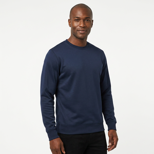 Men's <b>Navy</b> Blue Crew Neck Pullover Sweatshirt Regular Fit Knitted Solid Color Casual Long Sleeve <b>Top</b> - Product Image 3