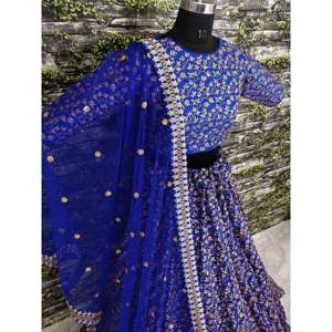Lehenga seda cruda bordado pesado diseñador color azul elegante - Product Image 3
