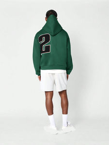 Sudadera con Capucha Extra Grande para Hombre, Verde con Número 3 Estampado, Bolsillo, Estilo Casual Urbano, Corte Regular, Felpa, 100% Algodón - Product Image 3
