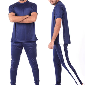 เสื้อยืดแขนสั้นสีน้ำเงินกรมท่าสำหรับผู้ชายพร้อมกางเกงเข้าชุดคอกลมแห้งเร็วสวมใส่สบายๆ สไตล์สปอร์ต - Product Image 1