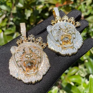 Hip hop Tiger Head Pendant 18K Gold Filled Moissanite Micro Pave Men's Everyday Wear Jewelry Animal Themed Charm Fashion Jewelry - Product Image 5