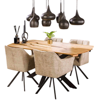 Table de salle à manger pliante industrielle extensible de 175 à 275 cm, plateau en bois d'acacia finition naturelle, pieds en métal finition noire mate.