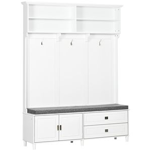 Porte-manteau d'entrée blanc avec banc de rangement, meuble d'appoint et étagères, armoire à tiroirs pour couloir - Product Image 1