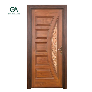 Puerta de Entrada Frontal de Madera Sólida Contemporánea con Panel Curvo Tallado para Casas de Lujo, Fabricación Personalizada GA-29S - Product Image 1
