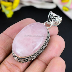 Colgante de Plata de Ley 925 hecho a mano, colgante de piedras preciosas de Cuarzo Rosa, Regalo para mamá, piedra natal, regalo de joyería hecho a mano - Product Image 2