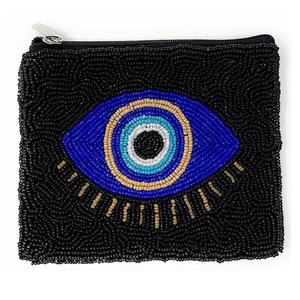 Monedero pequeño redondo con cuentas azules y blancas de ojo turco, con cierre de cremallera para tarjetas y efectivo, ideal para regalar. - Product Image 6